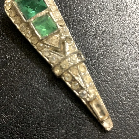 Antique Art Deco WMCA Dress clips green UV ACTIVE .. missing 2 stones - Picture 3 of 5